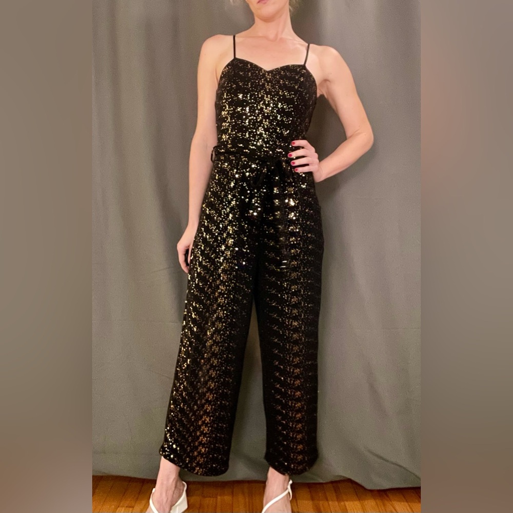 NWOT Black and Gold Sequin Jumpsuit